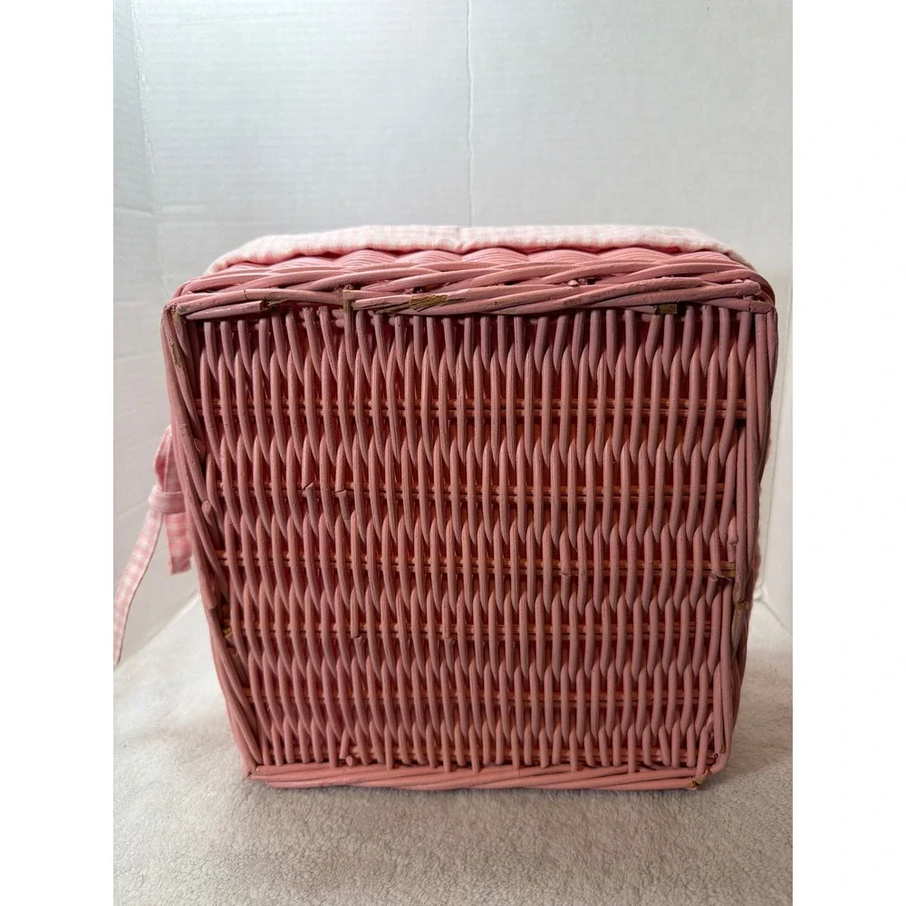 Pottery Barn Kids Wicker Storage Basket Pink Gingham Liner Nursery 11